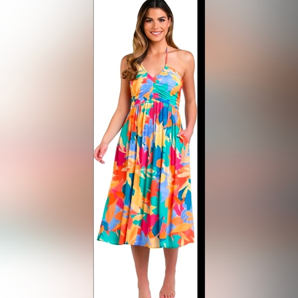 La Blanca Dresses & Skirts - LA BLANCA Multicolor Halter Midi Dress - Vibrant Floral Print